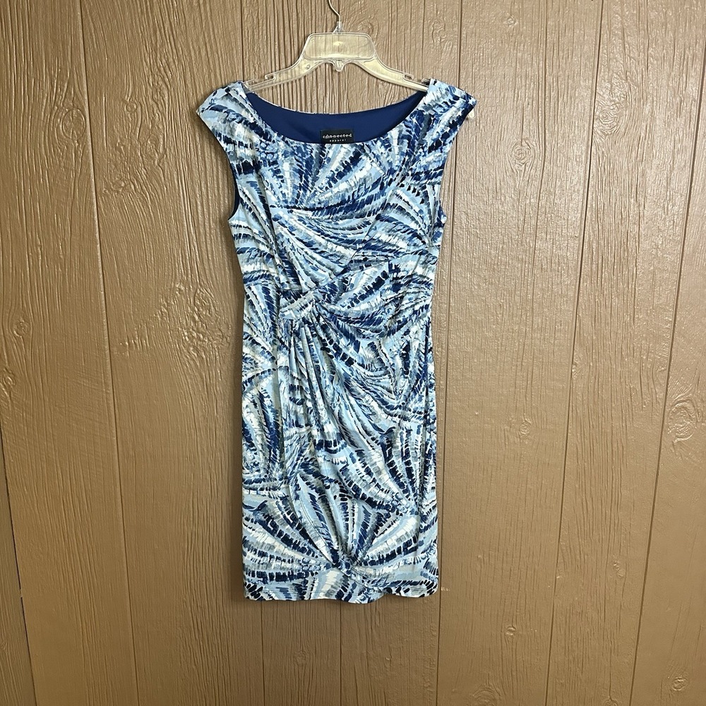 Connected Apparel Womens Sz 6 PETITE Draped Sheath Dress Fitted Blue‎ Floral